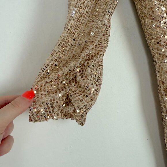 NWT Ieena By Mac Duggal #42015 Gold Sequin Draped Gown Dress Size 0 NEW - Picture 10 of 16